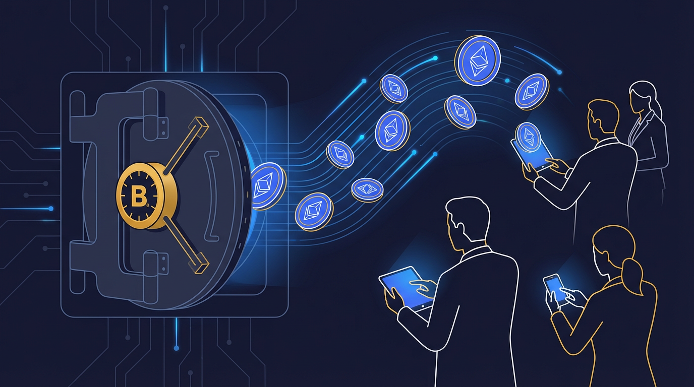Illustration of the BlackRock BUIDL fund explained with Ethereum blockchain nodes and institutional treasury assets