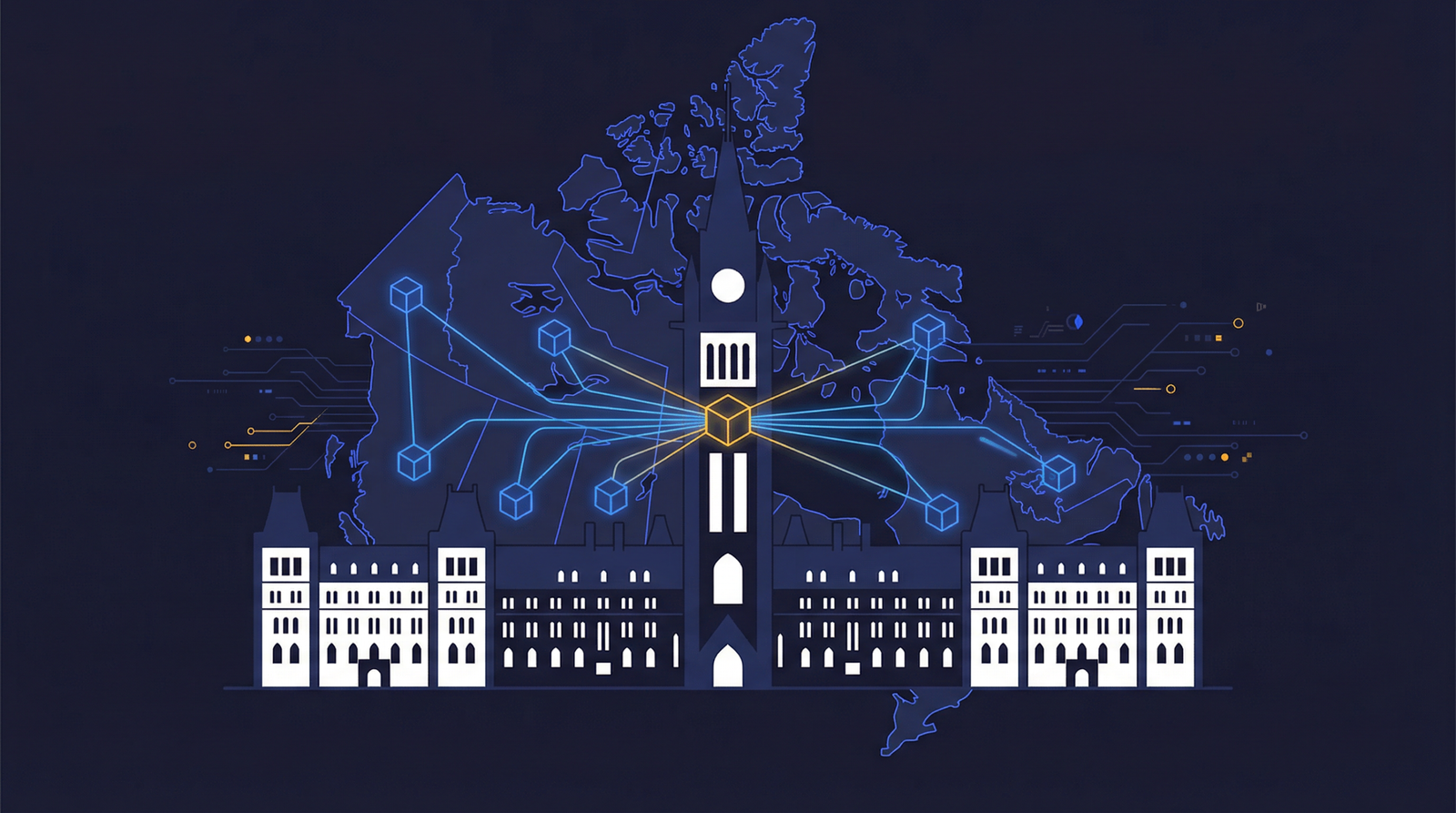 Canadian flag and digital network representing Canada CSA tokenization regulation and provincial securities compliance.