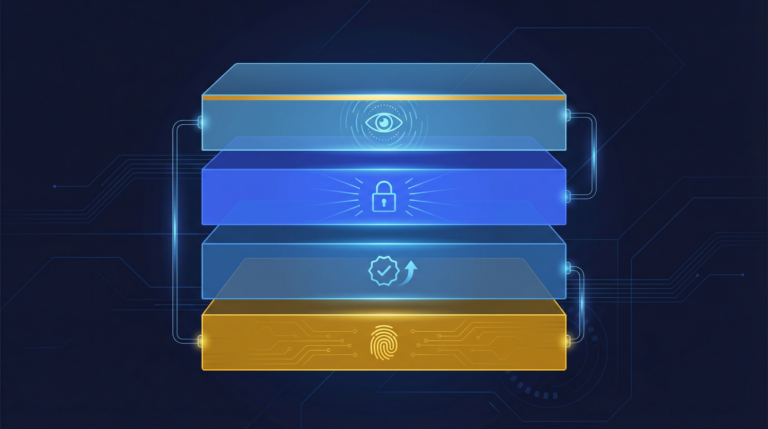 Technical diagram showing compliance layers tokenization architecture with smart contracts and off-chain identity