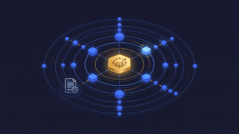 Abstract network nodes representing DAO governance tokenized investment funds and decentralized voting mechanisms