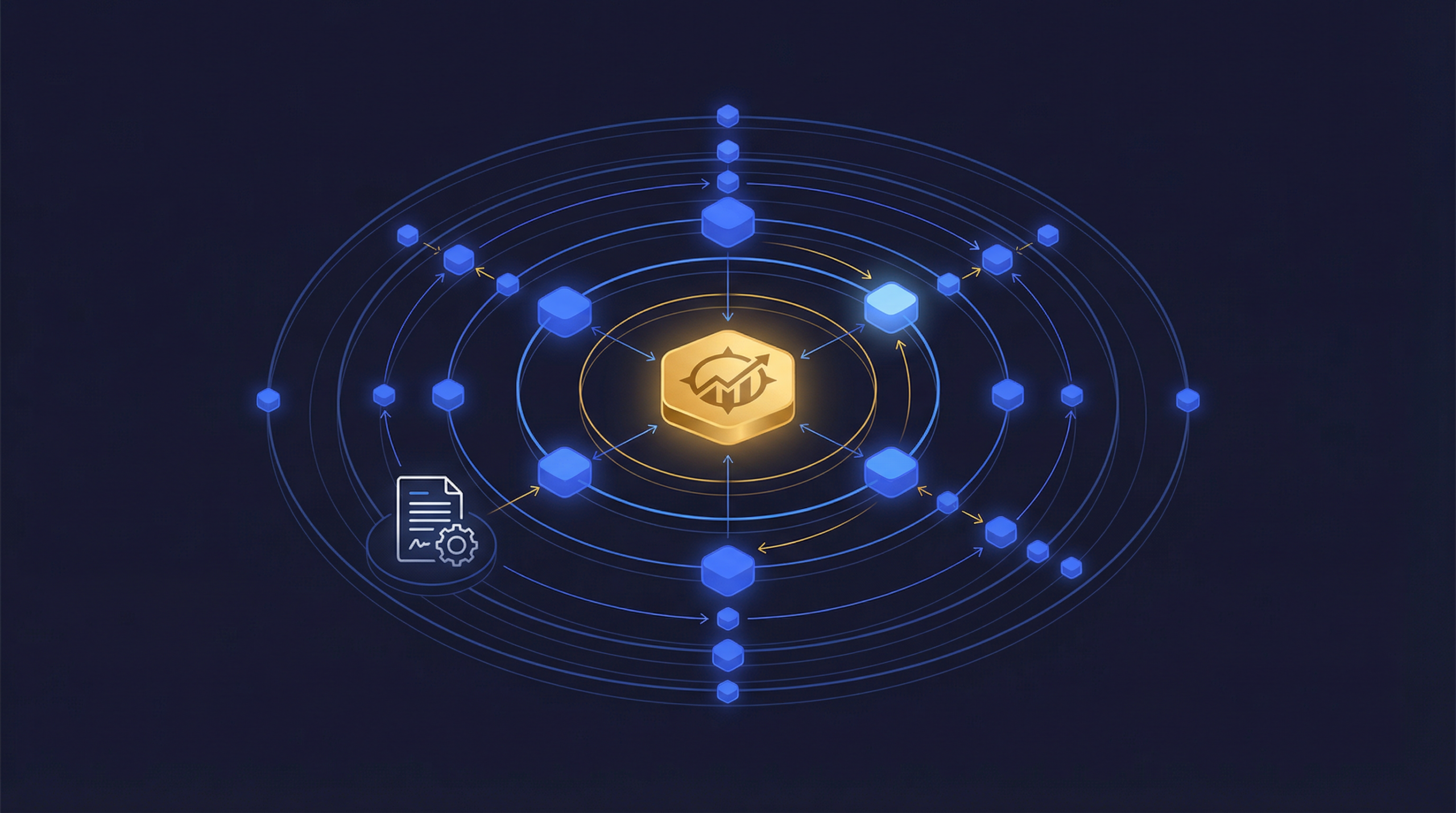 Abstract network nodes representing DAO governance tokenized investment funds and decentralized voting mechanisms