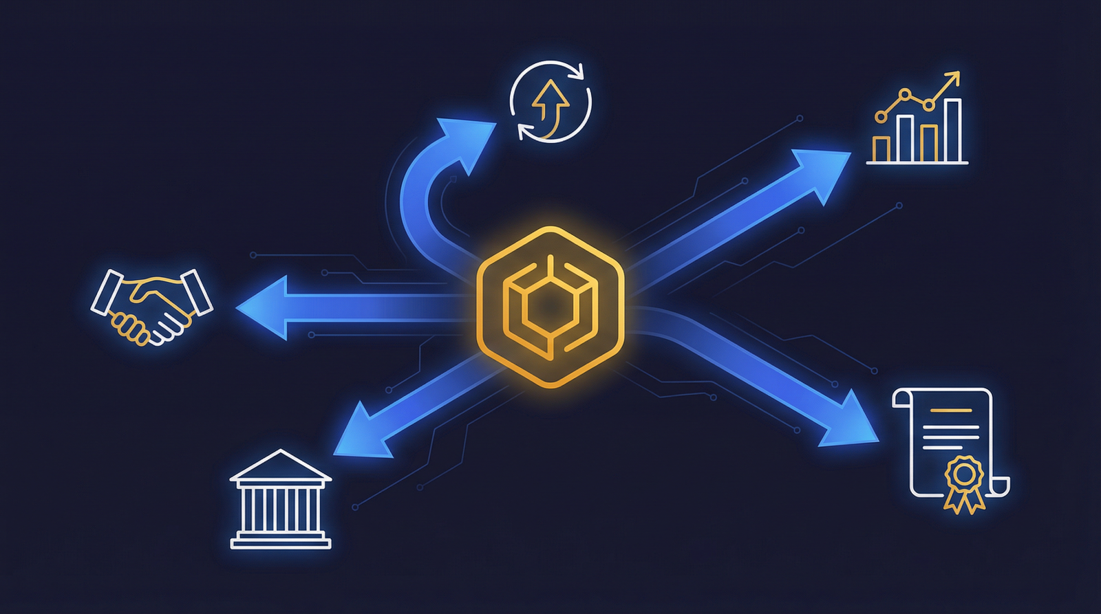 Abstract blockchain network representing exit strategies for tokenized equity and investor liquidity