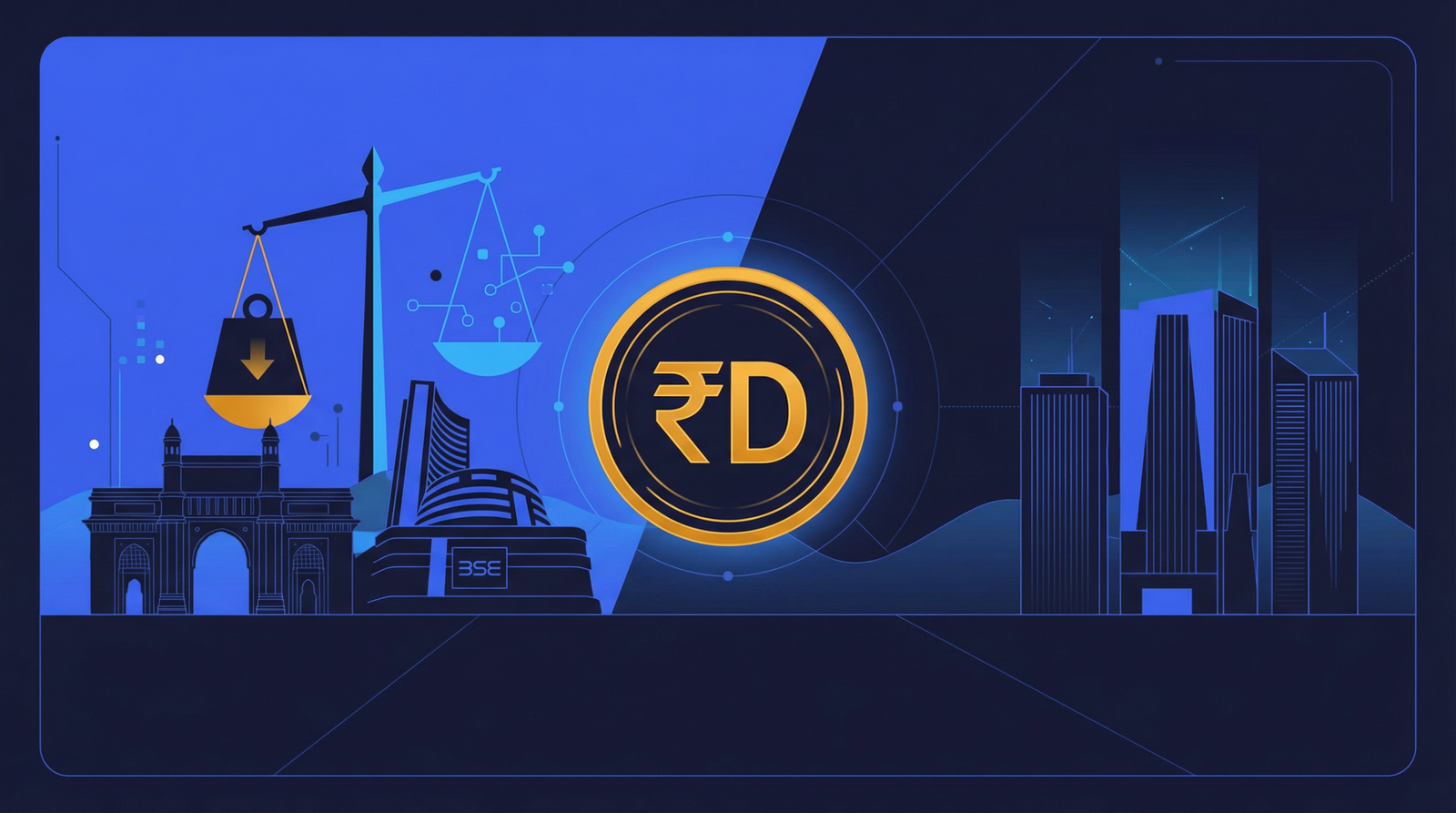 Illustration of India SEBI tokenization regulation showing digital rupee concepts and tax frameworks