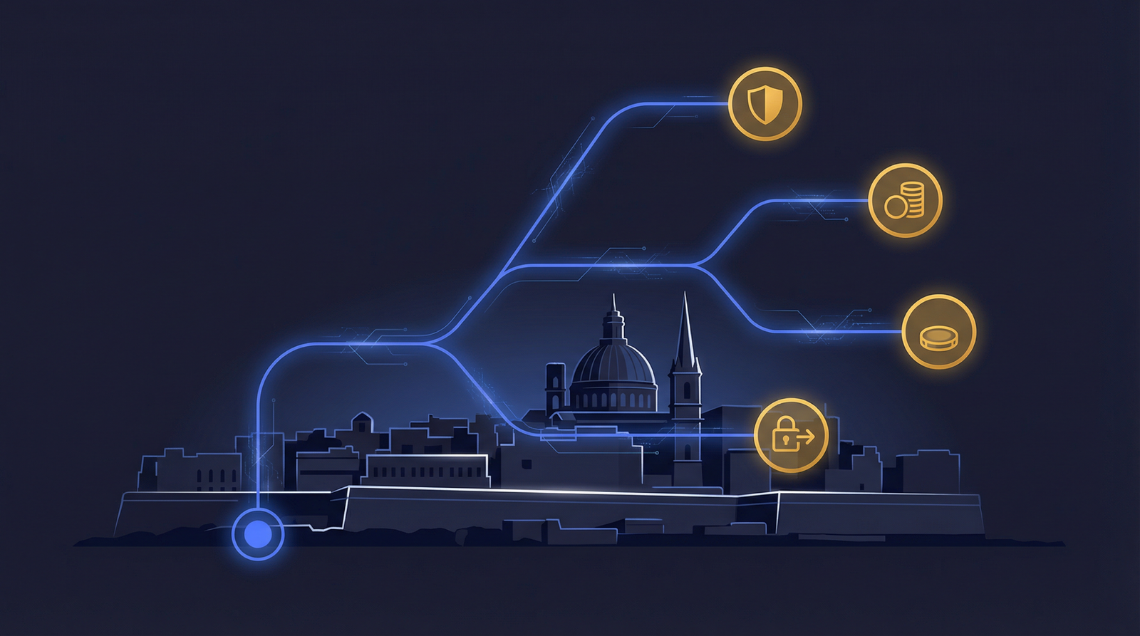 Malta MFSA tokenization regulation concept showing financial district and digital asset compliance charts
