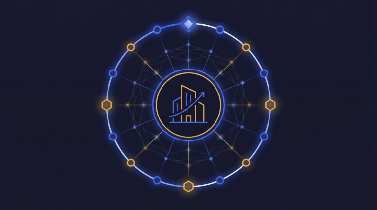 Founder reviewing post-STO operations dashboard showing ongoing compliance metrics and security token holder data.
