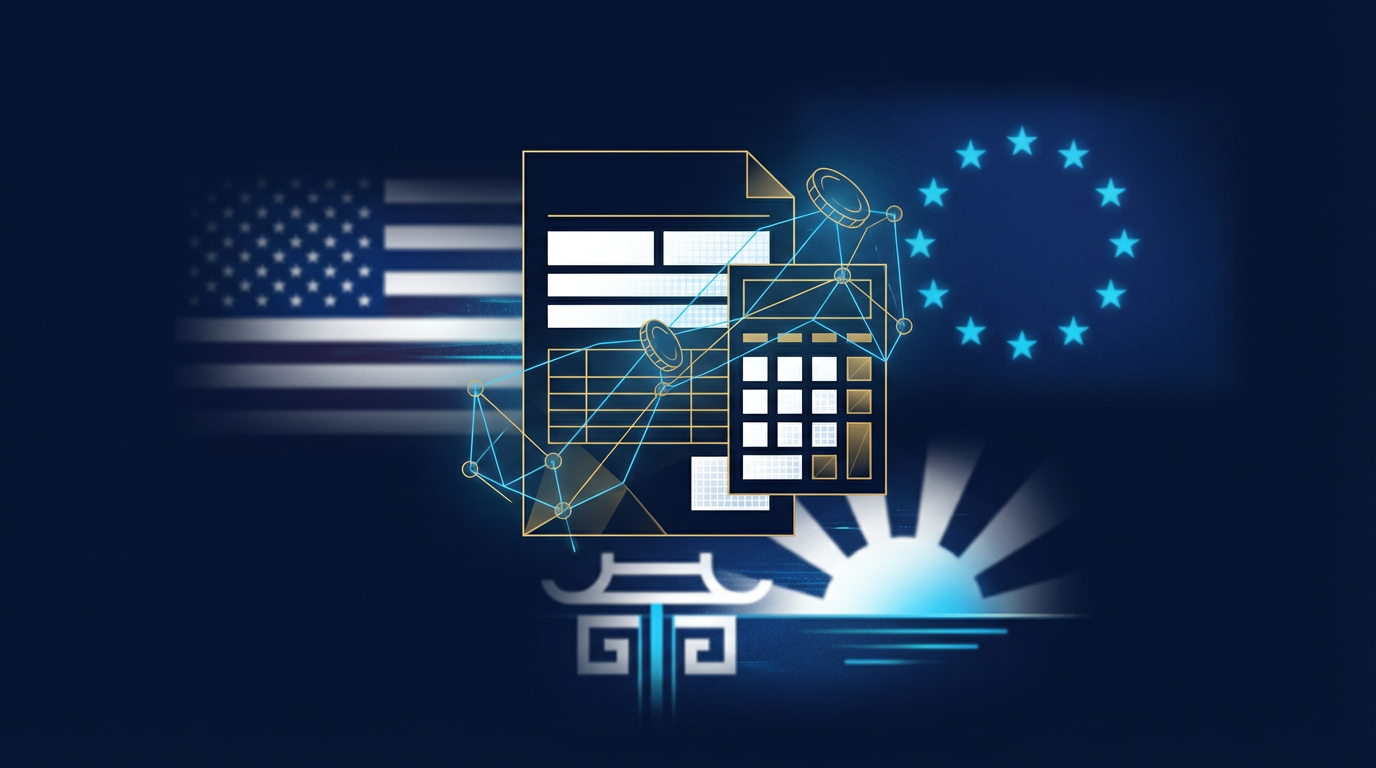 Digital tax forms and global map illustrating tokenization tax treatment across international jurisdictions