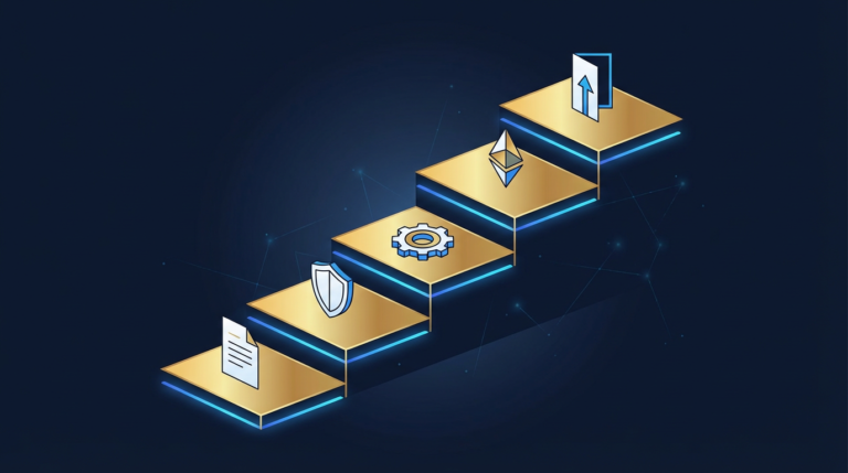 A step-by-step flowchart showing how to tokenize company equity for startup founders