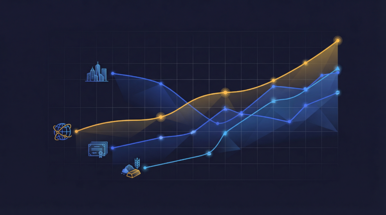 Financial dashboard showing tokenized asset benchmark indices and RWA performance tracking metrics