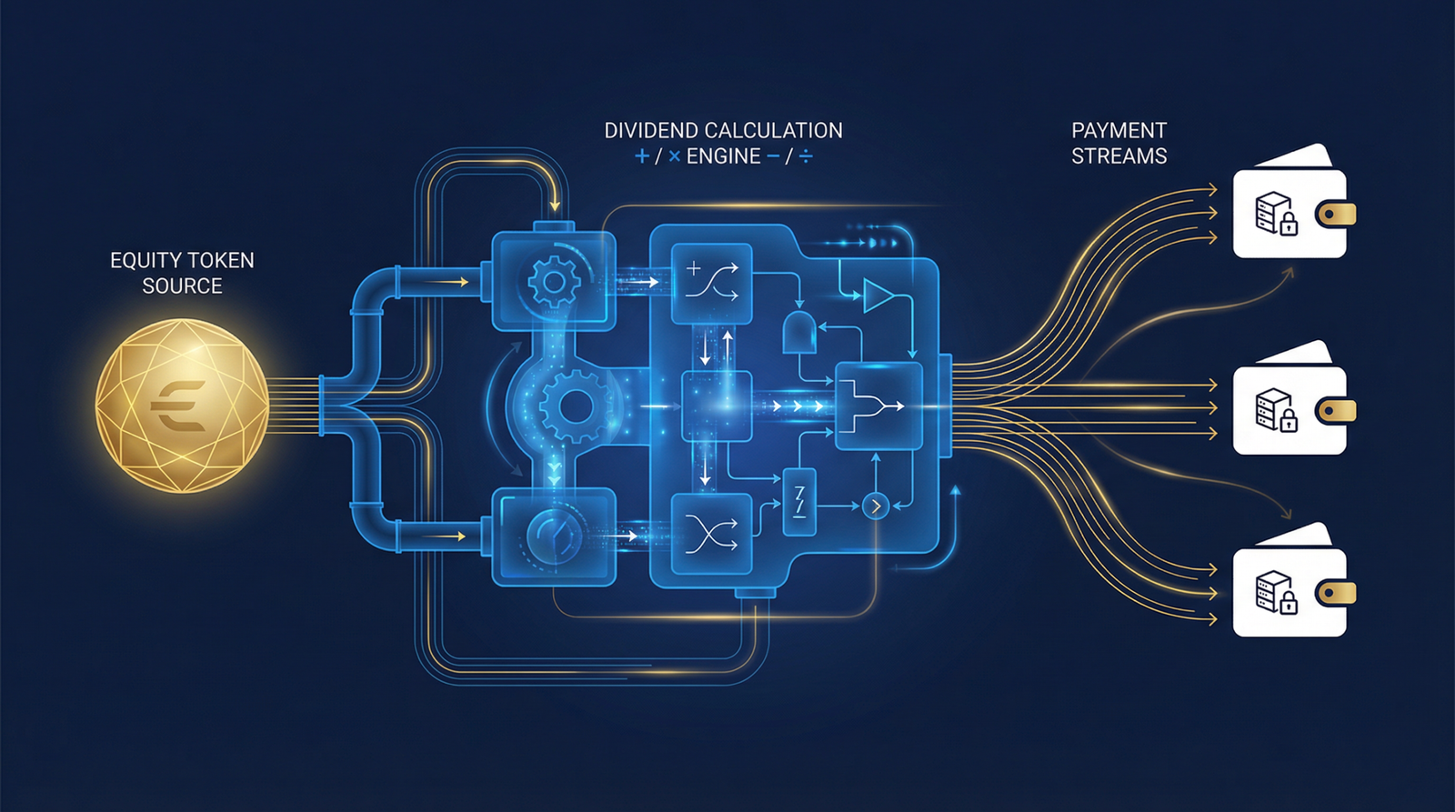 Smart contract processing tokenized dividends into investor stablecoin wallets