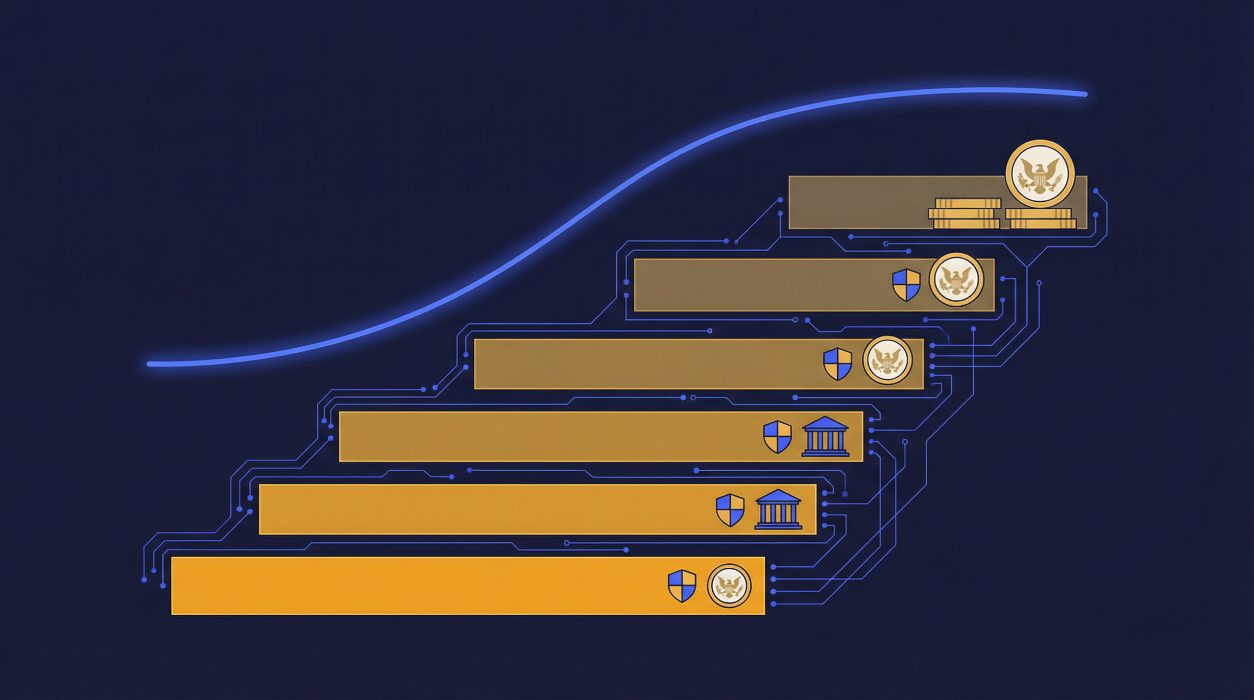 Abstract digital blocks representing a tokenized fixed income strategy portfolio