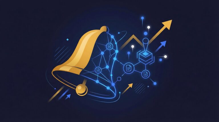 Abstract digital blockchain network overlaying a traditional stock exchange bell representing tokenized IPOs.