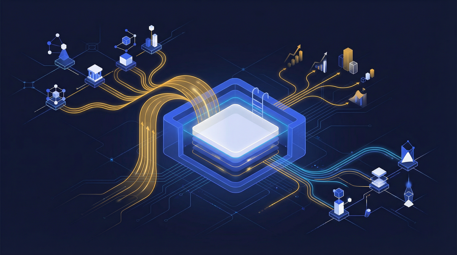 Institutional investor analyzing tokenized private credit yields and DeFi lending pool data on a digital dashboard.